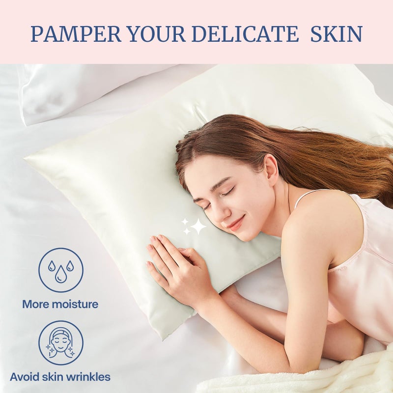 BEDELITE Satin Pillowcase for Hair and Skin, Super Soft and Cooling Similar to Silk Pillow Cases 2 Pack with Envelope Closure, Gift for Women Men(20"x26" Standard Size, Ivory) - Image 3